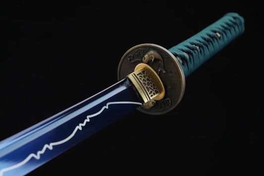 Mizukagami 水鏡 Water Mirror katana 40.5 inches with black marbleized lacquered scabbard and silver fittings