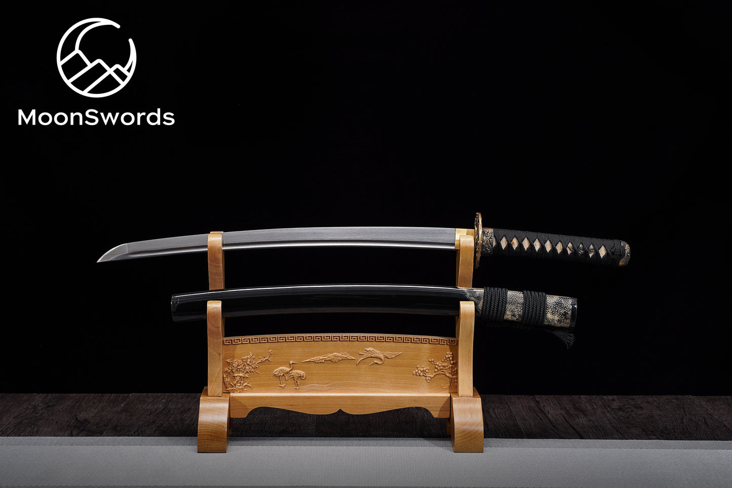 Tōga Wave Fang Wakizashi | Damascus Steel Japanese Short Sword | Authentic Samurai Companion Blade | MoonSwords WK01