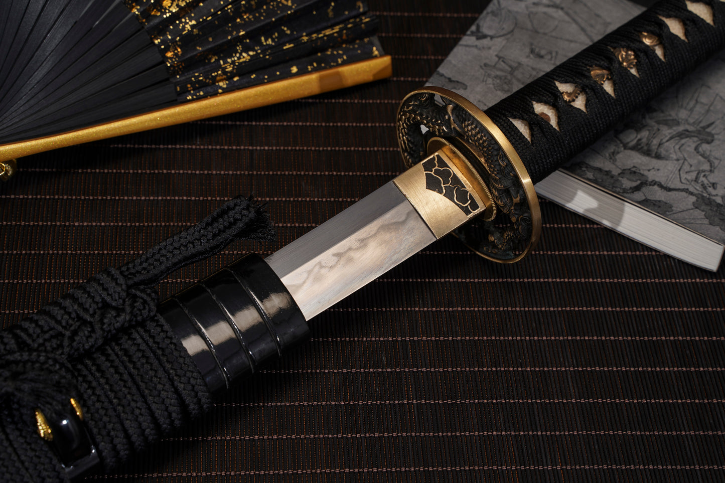 Moonswords Katana | Evil Dragon Katana - Clay Tempered Steel, Black Lacquered Saya