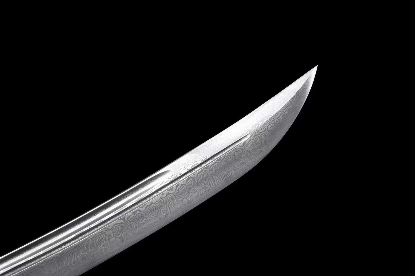 Chinese Damascus Steel Dao – Qing Dynasty Sword with Bronze Guard & Ebony Scabbard