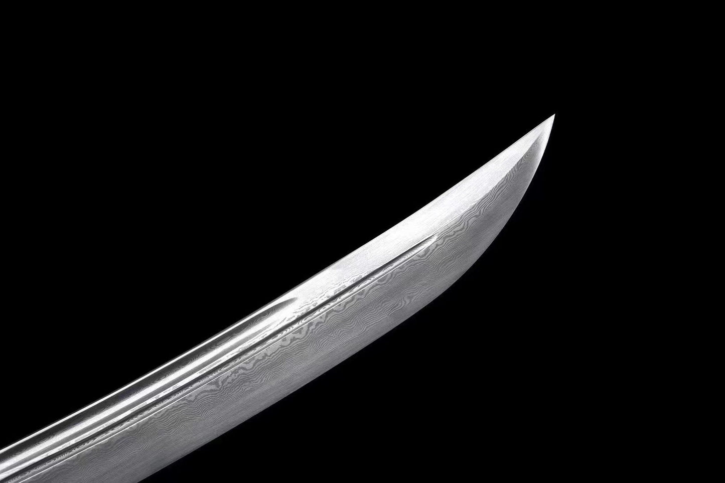 Chinese Damascus Steel Dao – Qing Dynasty Sword with Bronze Guard & Ebony Scabbard