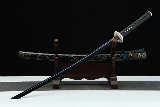 Mizukagami Katana (水鏡) - Water Mirror | Clay-Tempered T8 Carbon Steel | Silver-Plated Japanese Samurai Sword with Bohi SKU KT10