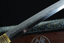 1095 High Carbon Steel Katana, Silver and gold-plated white bronze fittings, Clay-tempered, Hand-Forged, Full Tang, Mōko 猛虎