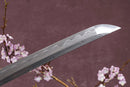 A close-up view of Moonswords Banrin Katana with Damascus steel blade