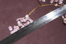A close-up view of Moonswords Banrin Katana with Damascus steel blade