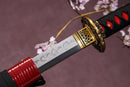 A close-up view of Moonswords Chi no bara Katana with Hamon on the blade