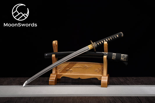 Tōga Wave Fang Wakizashi | Damascus Steel Japanese Short Sword | Authentic Samurai Companion Blade | MoonSwords WK01