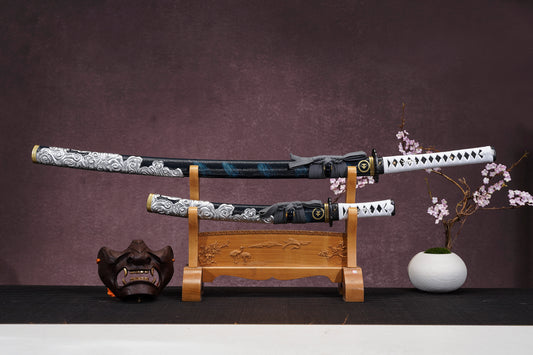 Jin Sakai Sword Collection - Ghost of Tsushima | Damascus Steel Katana & Tanto | Authentic Japanese Samurai Swords