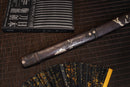 A close-up view of Moonswords Furin Kazan Katana with black shealth.