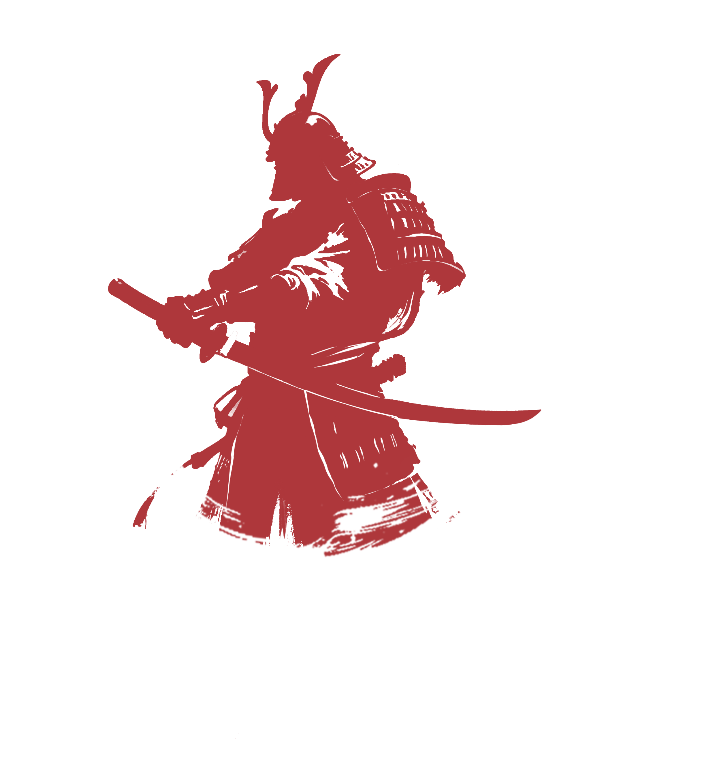 Red silhouette of a samurai warrior on a white background