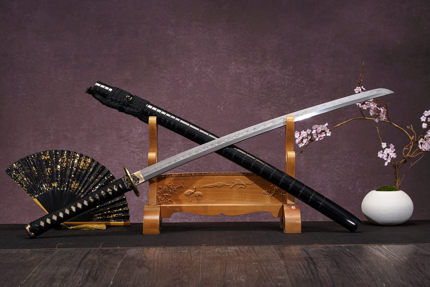 Moonswords Katana | Evil Dragon Katana - Clay Tempered Steel, Black Lacquered Saya