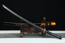 Complete Fūrai 風来 Wind's Arrival katana 39.34 inches with orange and black floral designed scabbard and black cording
