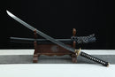 Complete Tenma 天魔 Heavenly Demon katana 39.34 inches with matte black scabbard and black cord wrapping