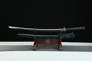 Sword on a wooden stand with a black background