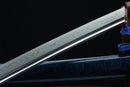 Sword blade with engraved patterns on a dark background
