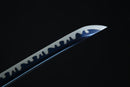 Close-up of a Katana blade with a dark background