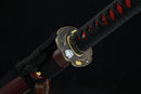 Close-up of a sword with a decorative hilt on a dark background