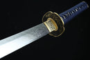 Sword with a decorative handle on a black background