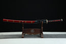 Sword on a wooden stand with a dark background