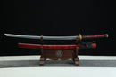 Sword on a wooden stand with a black background
