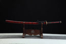 Sword on a wooden stand with a black background