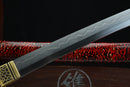 Sword with decorative handle and blade on a dark background