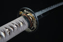 Close-up of a Japanese sword on a dark background