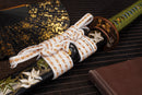 A close-up view of Moonswords Kyochiku Katana with black shealth.