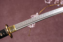 A close-up view of Moonswords Seima Guren Katana with Clay-tempered 1095 high carbon steel blade