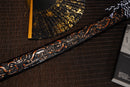 A close-up view of Moonswords Seima Guren Katana with black shealth.