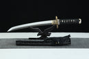 Complete Tengyaku 天逆 Heaven's Rebellion tanto 21.8 inches total length with black and white patterned lacquered scabbard