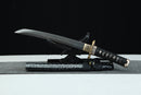 Complete Tengyaku 天逆 Heaven's Rebellion tanto 21.8 inches total length with black and white patterned lacquered scabbard