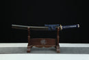 Complete Hayabusa 隼 Peregrine Falcon wakizashi 30.7 inches with black blue-orange marblized scabbard and navy cording