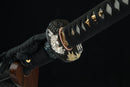 1095 High Carbon Steel Katana, Silver and gold-plated white bronze fittings, Clay-tempered, Hand-Forged, Full Tang, Mōko 猛虎