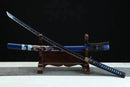 Blue Ocean Katana – Manganese Steel Sword With Wave Hamon Pattern & Snake Tsuba