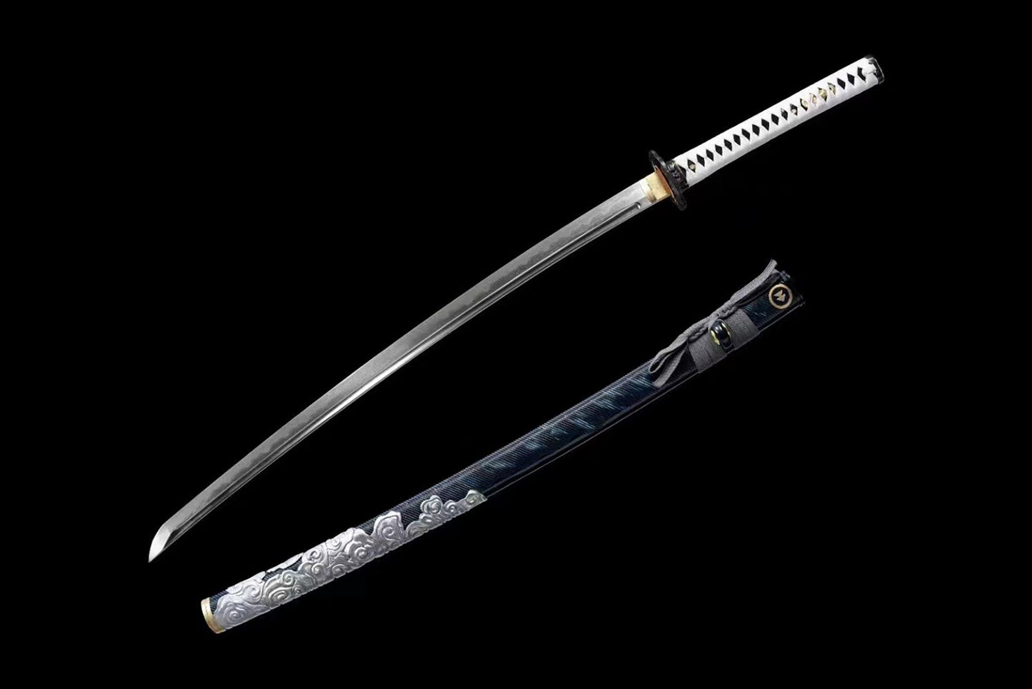 a knife with a black handle and a white handle